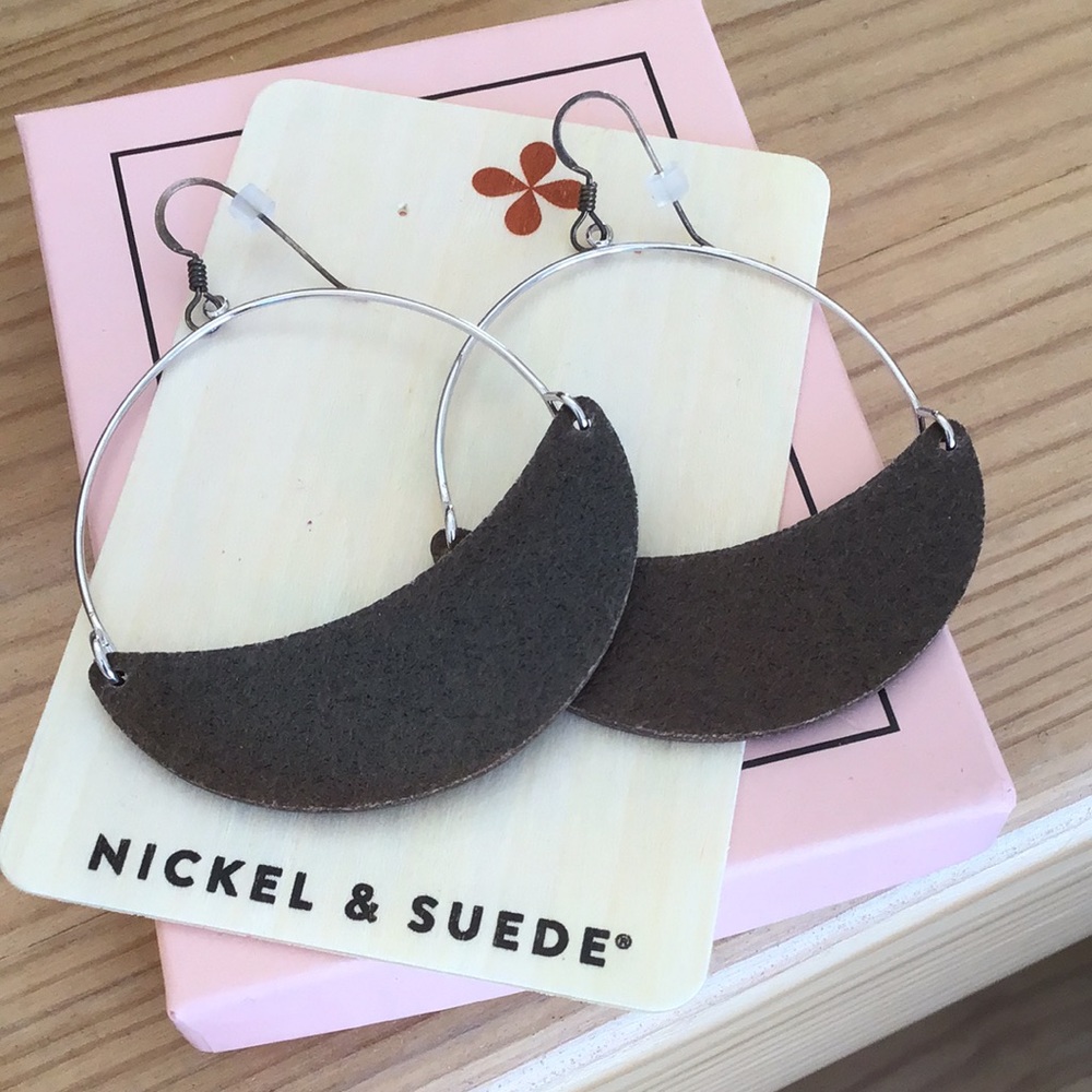 New Nickel & Suede Silver Hardware Aster Earrings - Picture 2 of 2